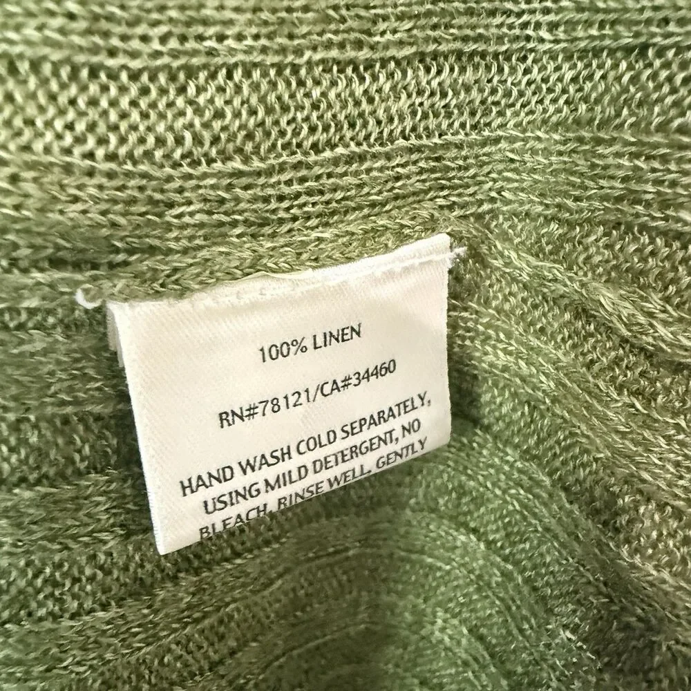 Eileen Fisher Cardigan Womens Size Large Green Linen Open Front - Picture 6 of 7